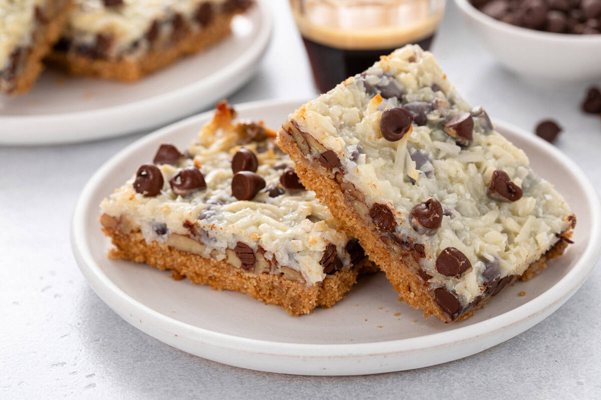 Two magic bars arranged on a white plate.