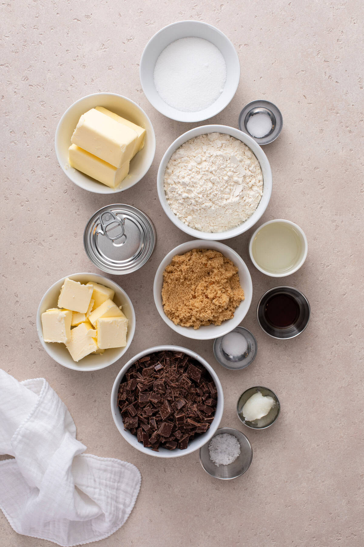 Millionaire shortbread ingredients arranged on a countertop.