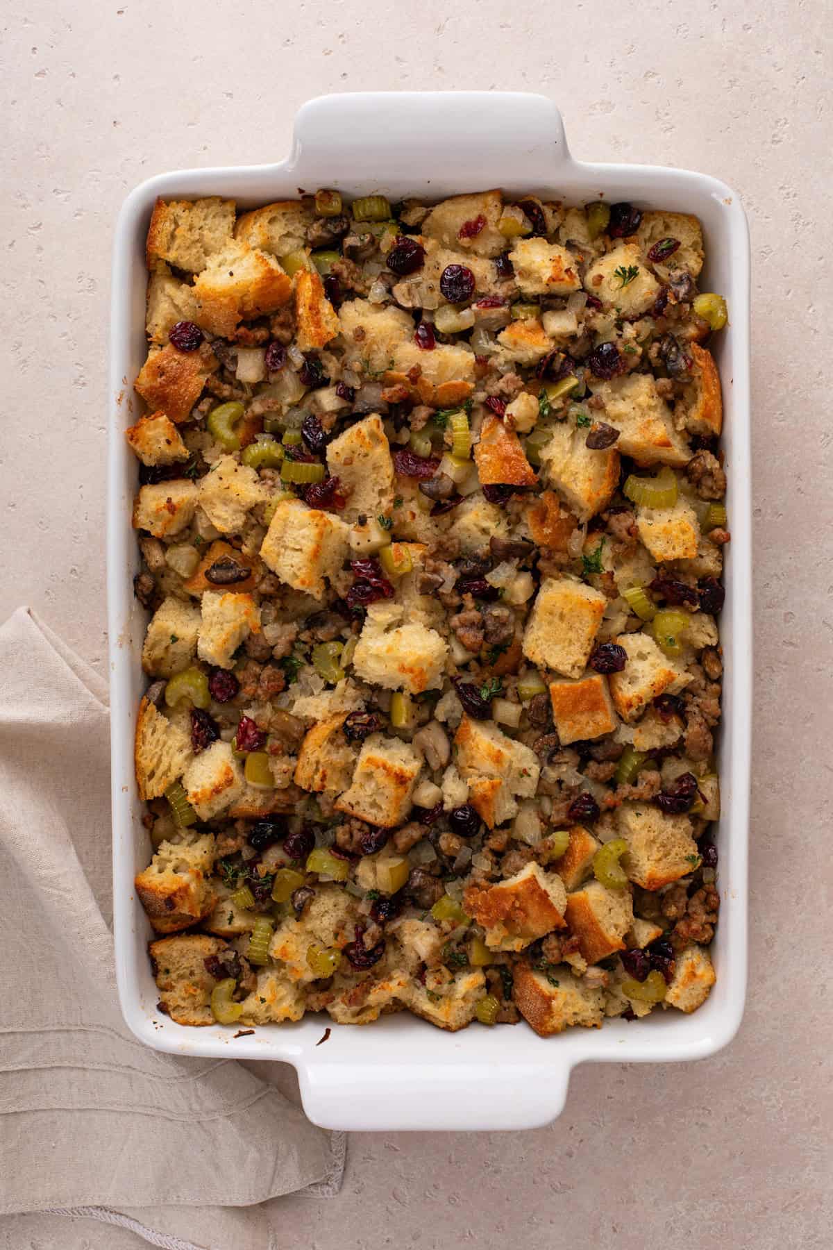 Baked sausage and cranberry stuffing.