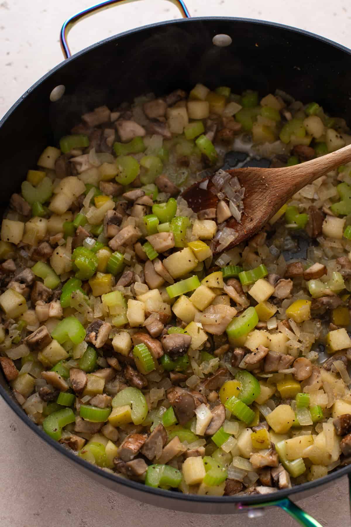 Sauteed vegetables for stuffing.