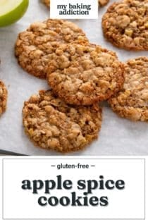 Apple spice cookies arranged on a piece of parchment paper. Text overlay includes recipe name.