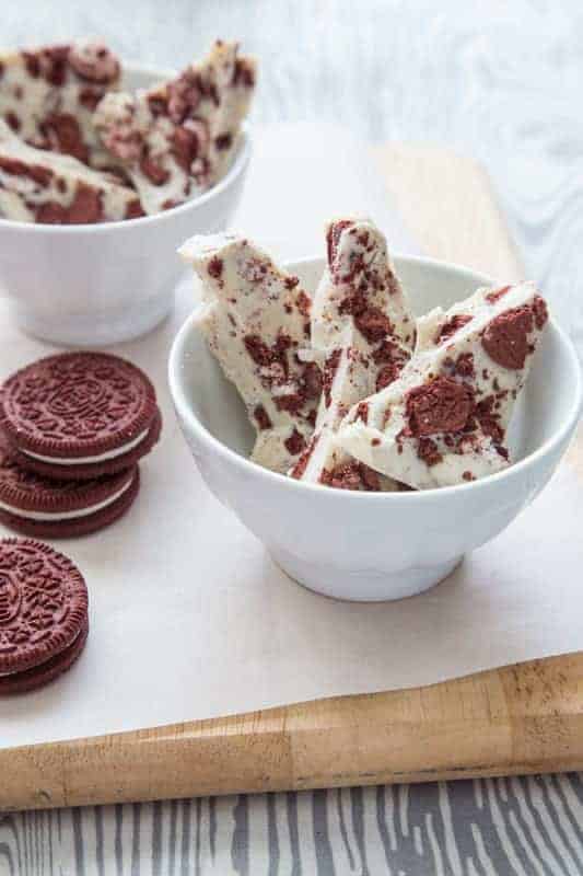 Oreo Cookies and white chocolate combine to create a delicious treat that's perfect for Valentine's Day!