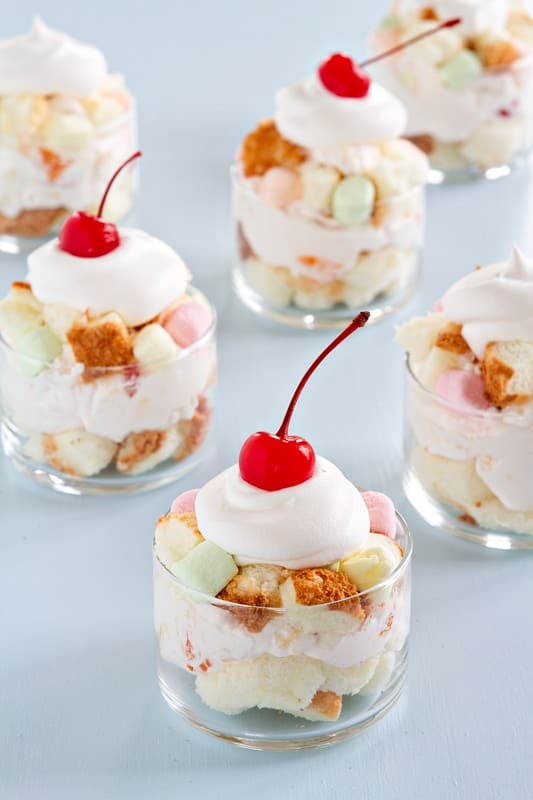 Angel food cake and classic ambrosia salad combine to create a delicious, light dessert.