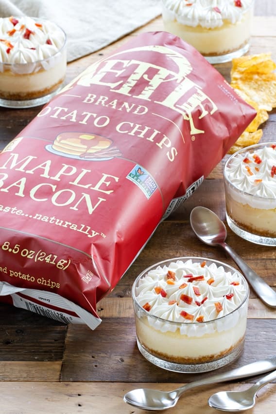 Maple Bacon Cheesecakes are topped dollop of whipped cream and candied bacon make them irresistible! Sweet and salty perfection!