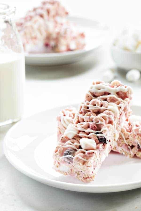Berry Cereal Treats are everything you love about marshmallow cereal treats, but with a berry twist. A fun treat to make with the kiddos!