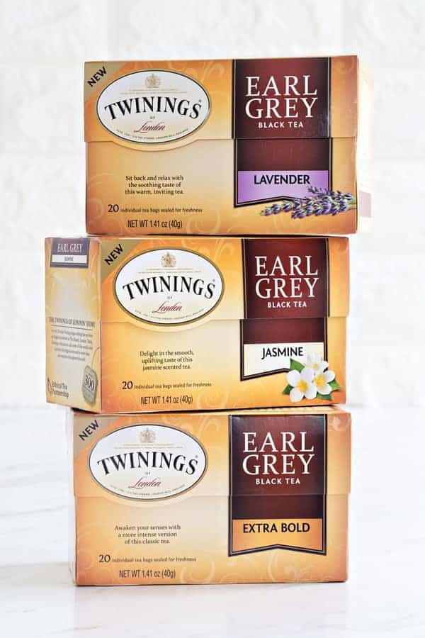 Twinings Earl Gray Teas in Jasmine, Lavender and Extra Bold.