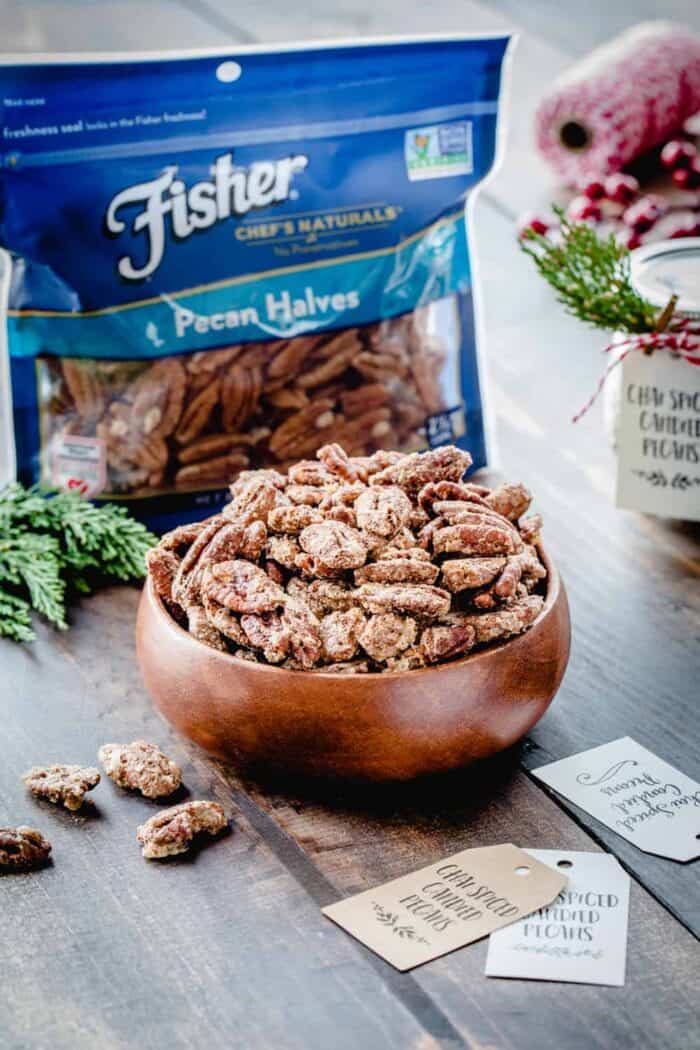 Chai Spiced Candied Pecans are sweet, crunchy and totally delicious! The perfect homemade gift idea!