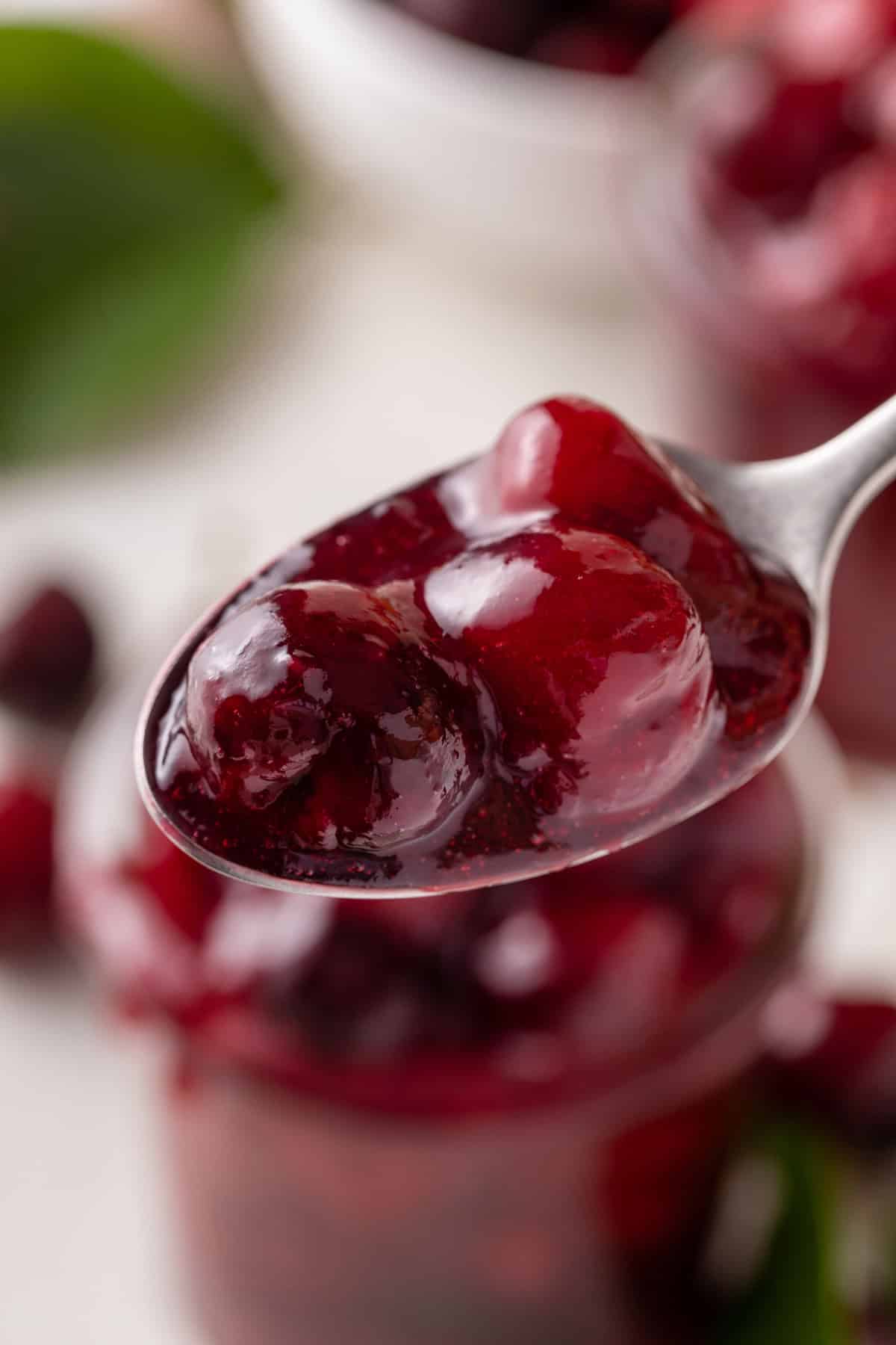 Spoonful of cherry pie filling.