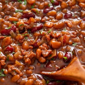 Close up image of easy baked beans.