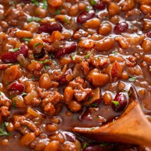 Close up image of easy baked beans.