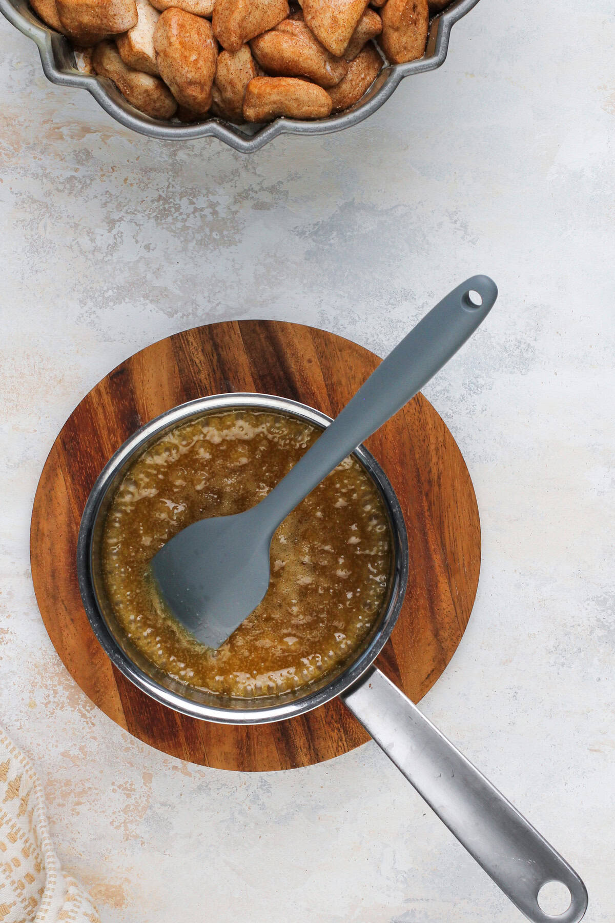 Brown sugar syrup in a small saucepan.
