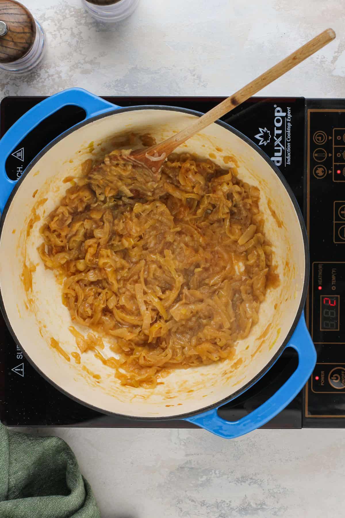 Caramelized onions in a dutch oven.