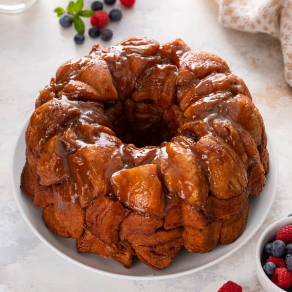 Cooled easy monkey bread on a white platter.