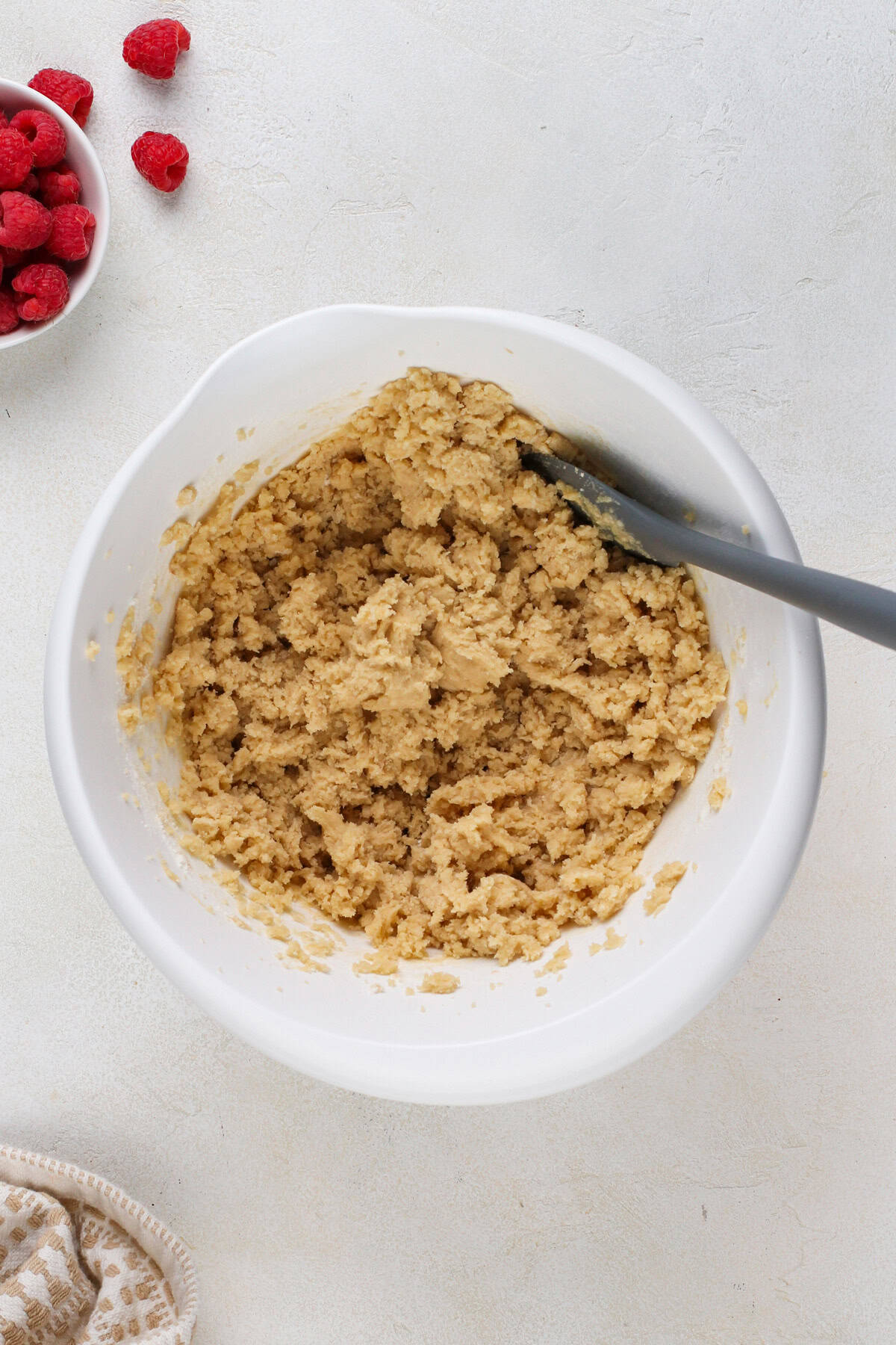 Cookie dough base mixed in a white mixing bowl.
