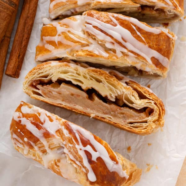 Slices of puff pastry apple strudel.