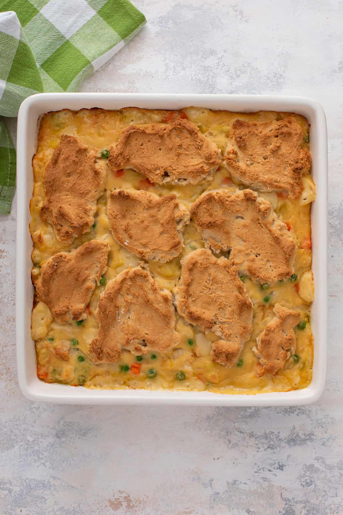 Baked bisquick chicken pot pie.