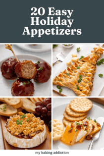 Collage of 4 easy holiday appetizers. Text overlay includes the post name.