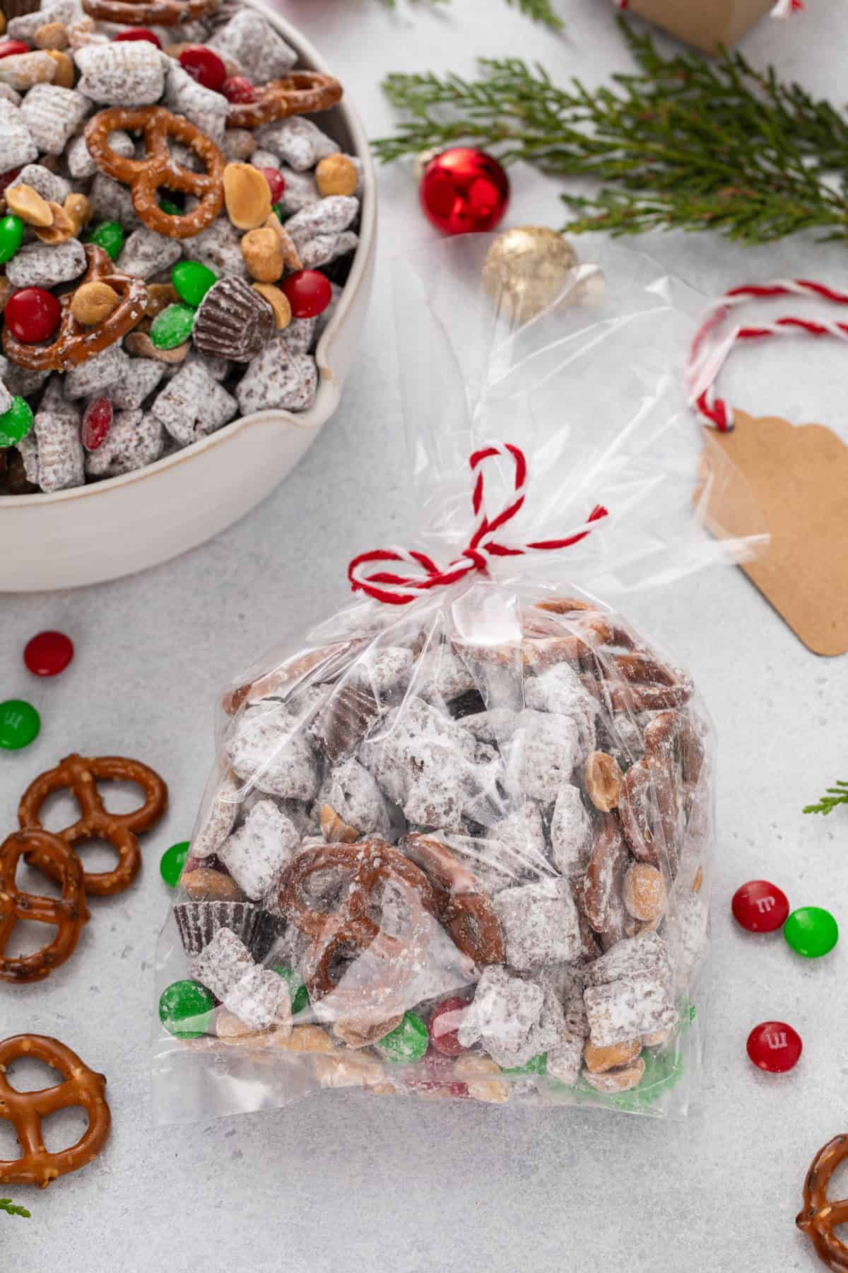 Reindeer chow in a bag for gifting.