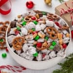 Reindeer chow in a white bowl.