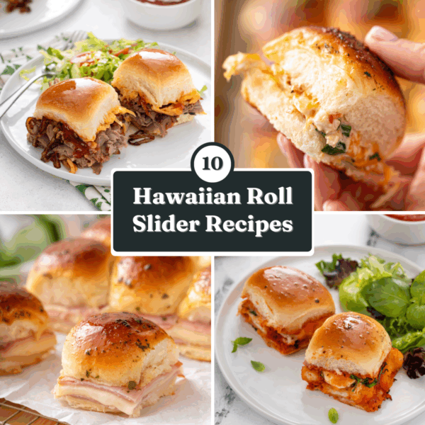 Collage of four hawaiian roll slider recipe images.